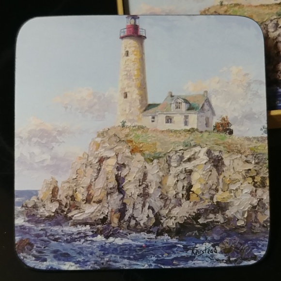 James Lorimer Keirstead Premium Corkback Coasters Bass Harbour Light - Picture 1 of 7